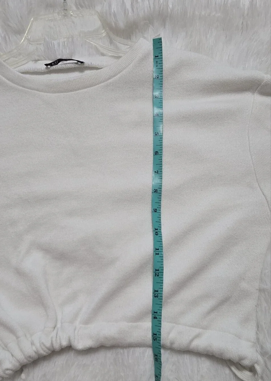 Zara White Cropped Crewneck Sweatshirt with Drawstring